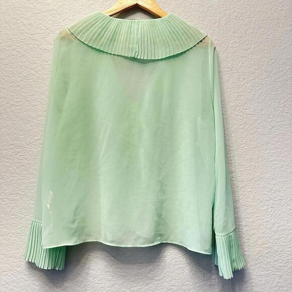 Zara‎ Mint Green Semi- Sheer Whimsy summer Spring Boho Office Blouse Sz Large - Picture 14 of 16